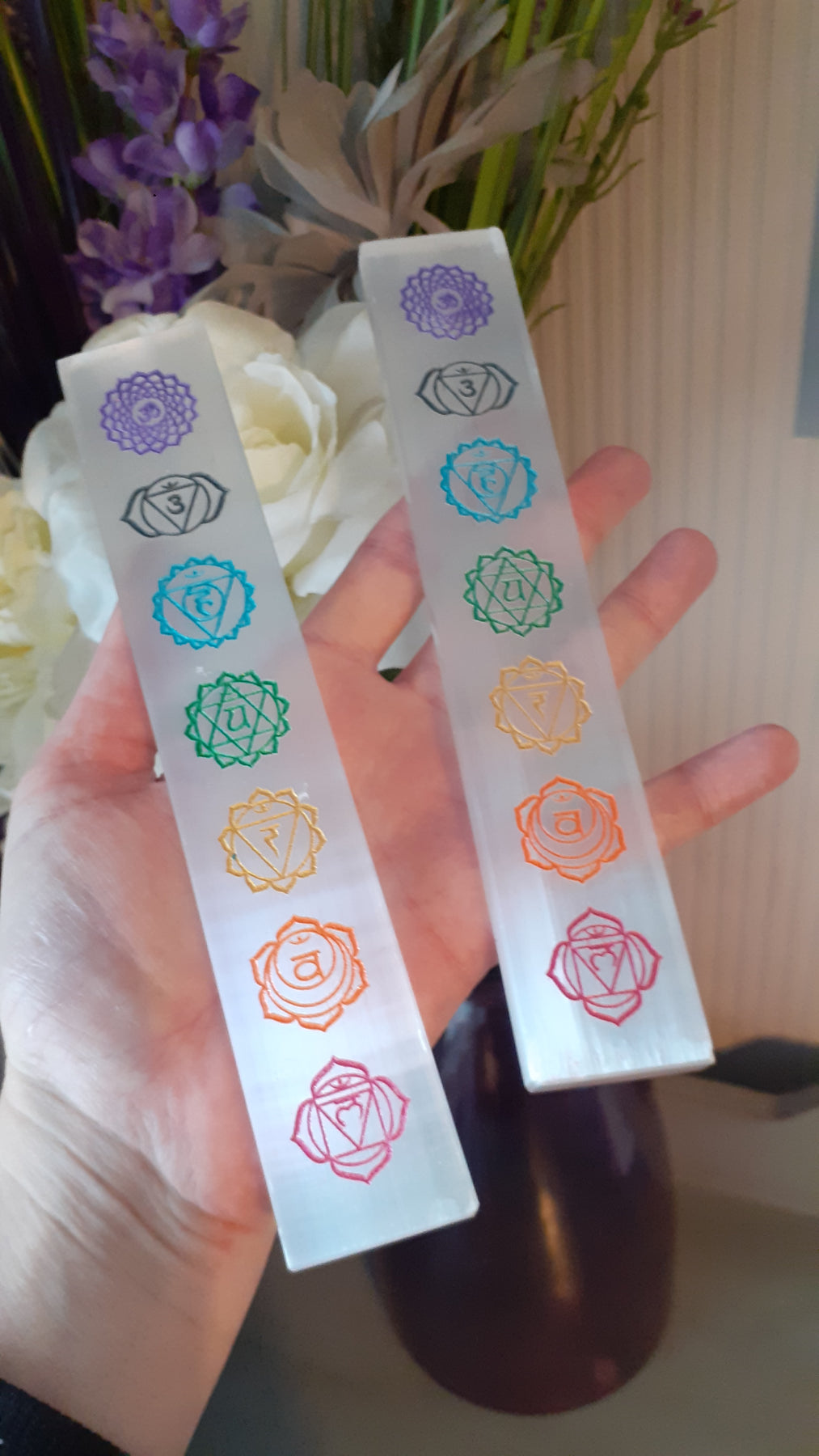 Selenite (Satin-Spar) Chakra Engraved Charging Ruler – The Crystal ...