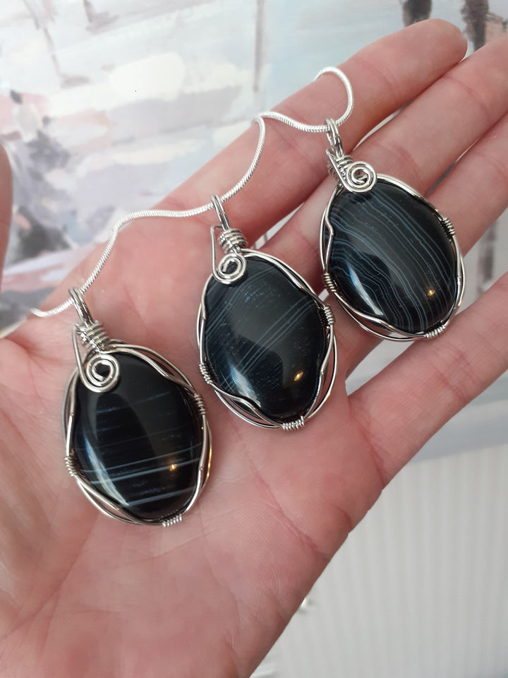 Black Agate Wire Wrapped Pendant The Crystal Healing Shop